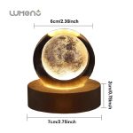 3D Crystal Galaxy Ball Night Lamp with Wooden Base (6cm) - Solar System - Moon - Earth - Heart Cloud - Crescent -Moon Walk - Image 3