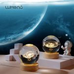 3D Crystal Galaxy Ball Night Lamp with Wooden Base (6cm) - Solar System - Moon - Earth - Heart Cloud - Crescent -Moon Walk - Image 4