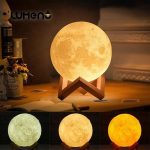 3D Moon Light – Rechargeable LED Night Lamp with Wooden Stand - Image 2